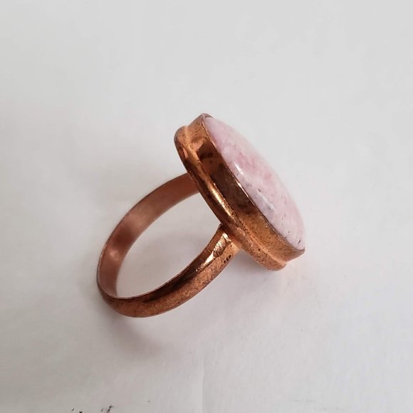 Sz 10 Natural Pink RHODOCHROSITE Ring in solid Copper Artisan Made - Picture 4 of 14